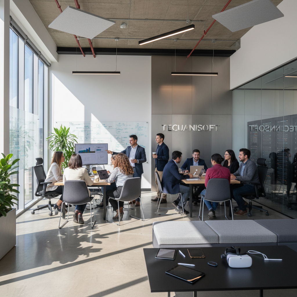 Equipo de Tecuanisoft en oficina moderna de Tepic trabajando en consultoría tecnológica