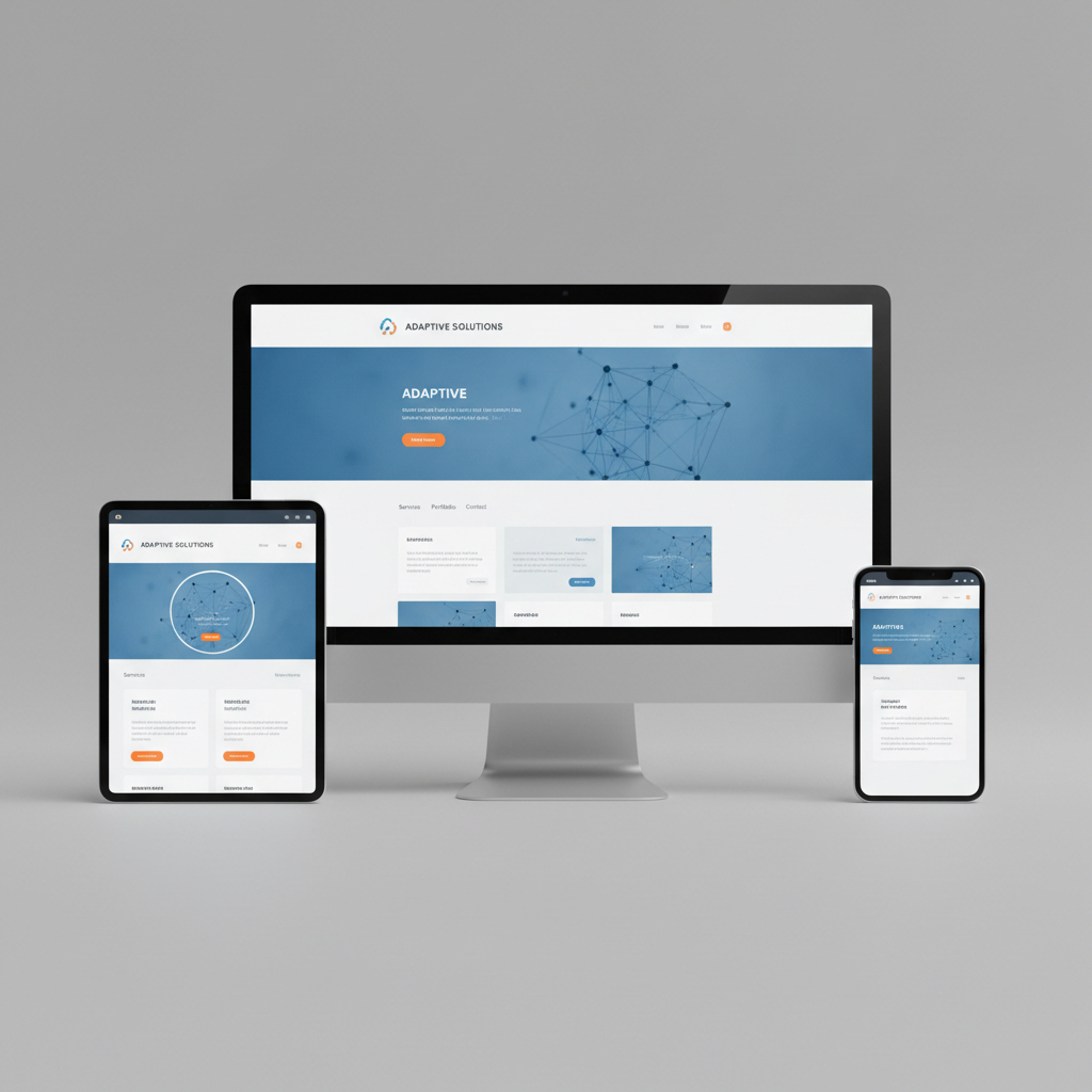Diseñador web trabajando en interfaz responsive con múltiples dispositivos mostrando diseño adaptativo